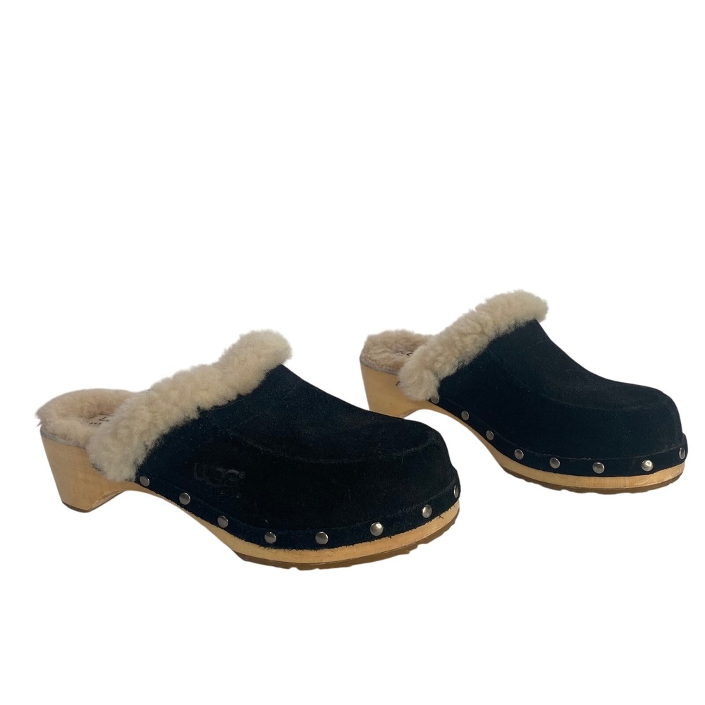 UGG Kalie Cadet Suede‎ Platform Sheepskin Lined Wooden Clogs Women 7 Indie Boho